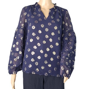 Lilly Pulitzer Silk Giana Top in True Navy Seagrass Metallic Clip Chiffon